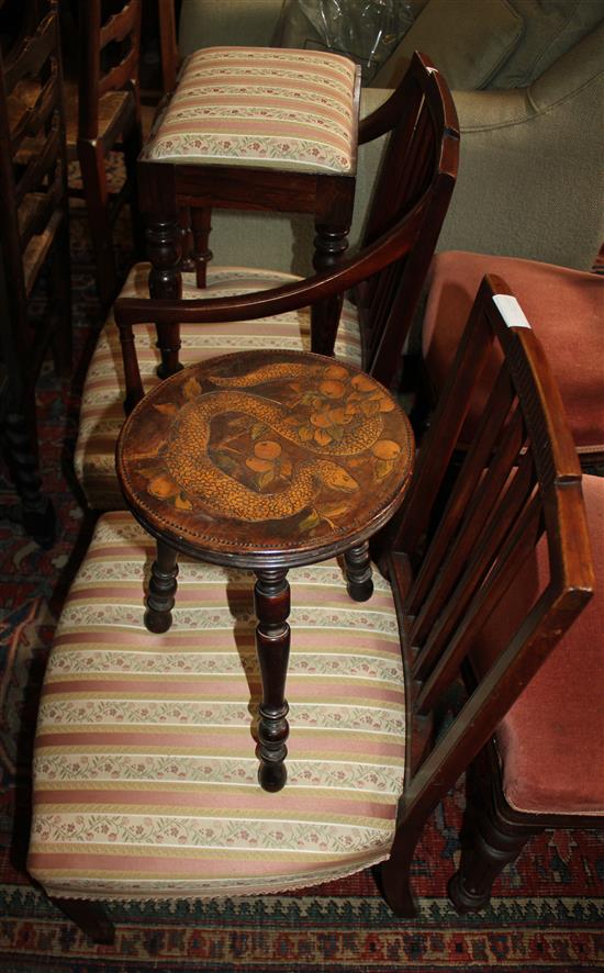 2 chairs, stool and rosewood stool